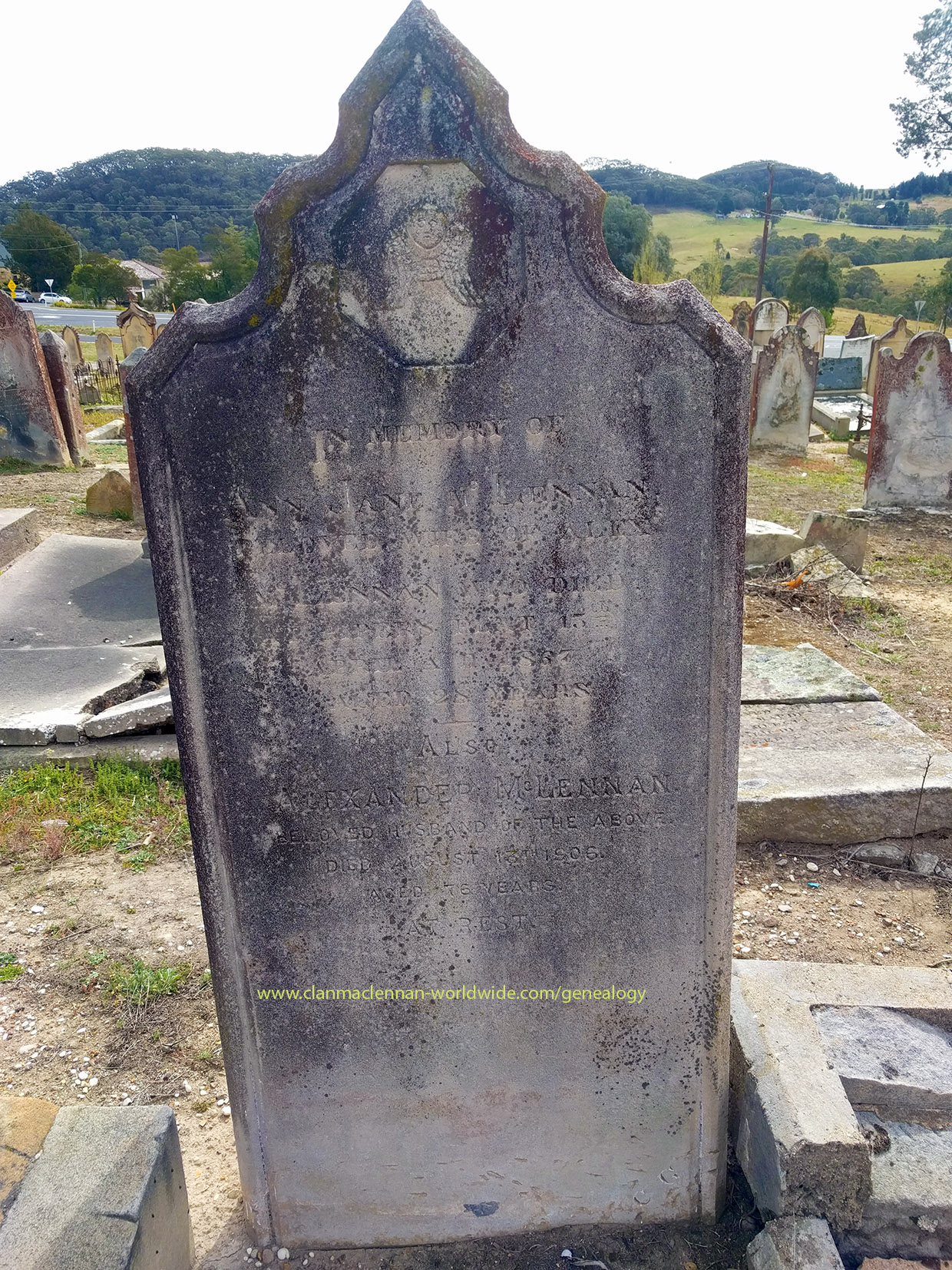 Photo of headstones/Alexander McLennan d 1906 hdstn Bowenfels Pres cem